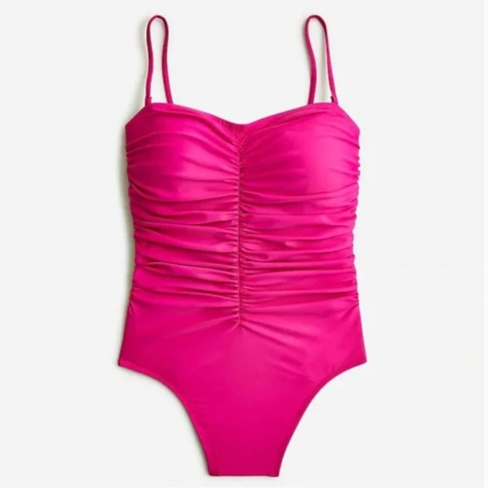 J. Crew Ruched Sweetheart Neck One Piece Swimsuit in Fuchsia Pink, Size 22